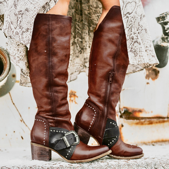 Classic High Heels Brown Retro Vintage Boots