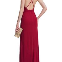 Sexy Deep V Neck Red Prom Dress,Long Red Prom Dress with Side Split - Thumbnail 1