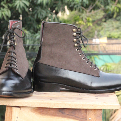 Black two tone ankle boots suede & leather boots for mens - Thumbnail 3