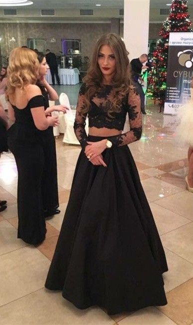 Charming Prom Dress,2 Pieces Prom Dress,Long-Sleeves Prom Dress,A-Line Prom Dress，197