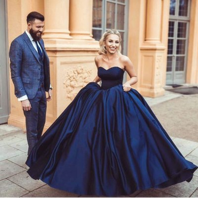 Navy blue taffeta sweetheart ball gowns wedding dress,209 - Thumbnail 5