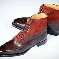 Handmade Luxury Suede & Brown Leather Shaded Leather Ankle Boots for Men's - Thumbnail 1