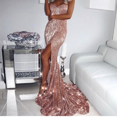 Champagne gold off shoulder sexy long dress with slit - Thumbnail 4