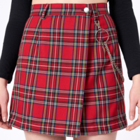 Free Shipping-RED TARTAN SKIRT WITH CHAIN - Thumbnail 1