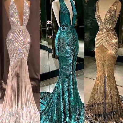 Stunning tulle halter neckline floor-length mermaid evening dresses with embroidery & beadings,216
