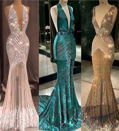 Stunning Tulle Halter Neckline Floor-length Mermaid Evening Dresses With Embroidery & Beadings,216