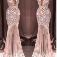 Stunning Tulle Halter Neckline Floor-length Mermaid Evening Dresses With Embroidery & Beadings,216 - Thumbnail 1