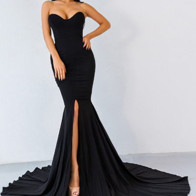 Off shoulder sexy black and red long mermaid dress - Thumbnail 5
