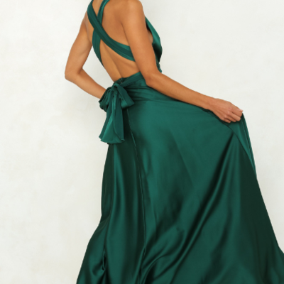 Satin v neck spaghetti strap dresses - Thumbnail 5