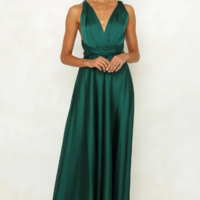 Satin V Neck Spaghetti Strap Dresses - Thumbnail 1