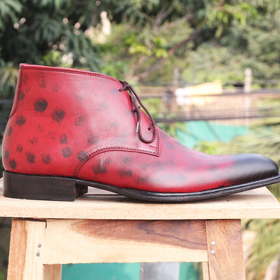 Handmade leather chukka 2 tone burgundy black ankle lace up boots for men's - Thumbnail 4