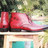 Handmade Leather Chukka 2 Tone Burgundy Black Ankle Lace Up Boots for Men's - Thumbnail 2