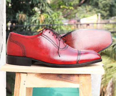 Handmade Men's Designing Shoes, Men's Burgundy Leather Cap Toe Lace Up Shoes