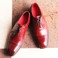 Handmade Men's Designing Shoes, Men's Burgundy Leather Cap Toe Lace Up Shoes - Thumbnail 2