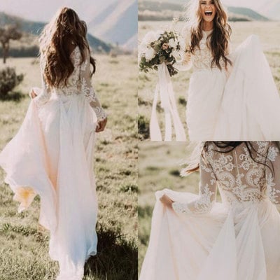 Counrty Long Sleeves Wedding Dresses with Appliques