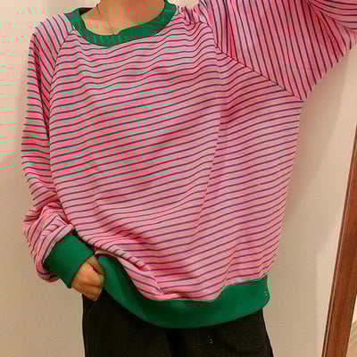 Pink and green color block stripe sweatshirt