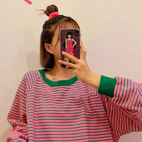Pink and Green Color Block Stripe Sweatshirt - Thumbnail 1