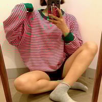 Pink and Green Color Block Stripe Sweatshirt - Thumbnail 3