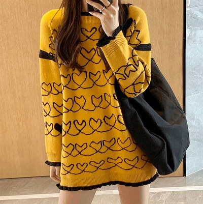 Harajuku Heart Long Yellow Sweater