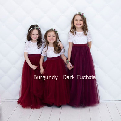 Floor length tulle flower girl dresses with short sleeves - Thumbnail 4