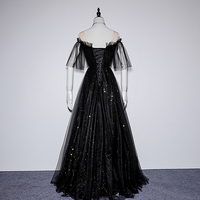 Black tulle sequins long prom dress, evening dress - Thumbnail 2