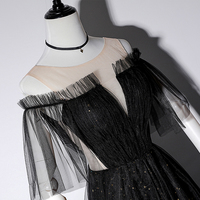 Black tulle sequins long prom dress, evening dress - Thumbnail 3