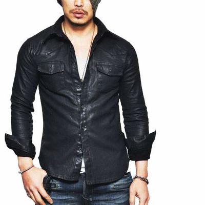 Men's leather shirt genuine lambskin black jacket biker - Thumbnail 5