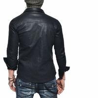 Men's Leather Shirt Genuine Lambskin Black Jacket Biker - Thumbnail 1