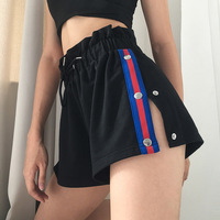 Side Button Black Patchwork Shorts - Thumbnail 2