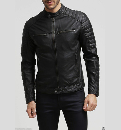 Handmade Lambskin Leather Men's Black padded Leather Jacket