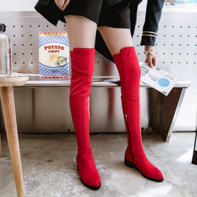 Over the knee elegant suede flat boots