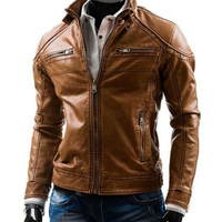 Handmade Leather Men's Tan Leather Bomber Leather Jacket - Thumbnail 2