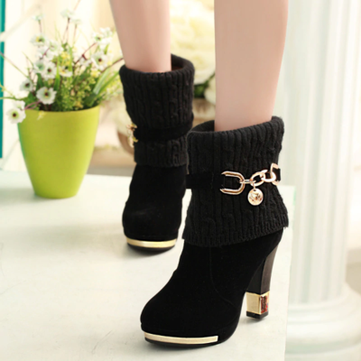 High heels fashion boots in black and red - Thumbnail 4