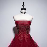 Burgundy tulle lace high low prom dress, evening dress - Thumbnail 2