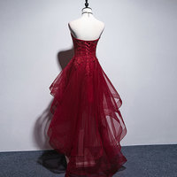 Burgundy tulle lace high low prom dress, evening dress - Thumbnail 4