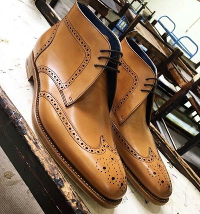 Handmade Pure Leather Tan Brogue Chukka Boots for Men's