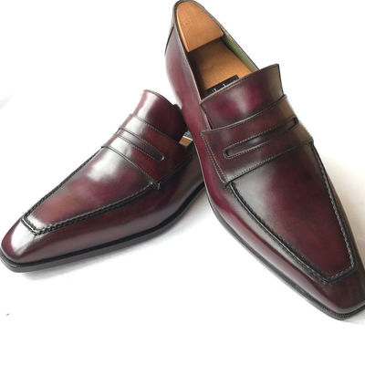 Men's handmade maroon leather formal shoes slip ons slippers  - Thumbnail 4