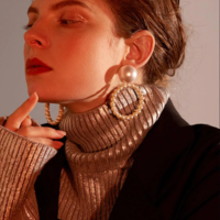 Simulated Pearl Round Drop Earrings - Thumbnail 1