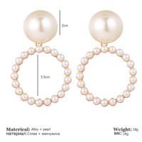 Simulated Pearl Round Drop Earrings - Thumbnail 3