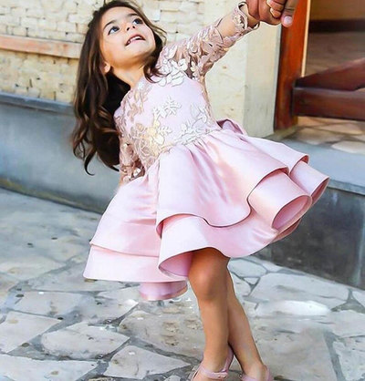 Cute Short Kid's Dresses Flower Girl Dresses with Lace Appliques