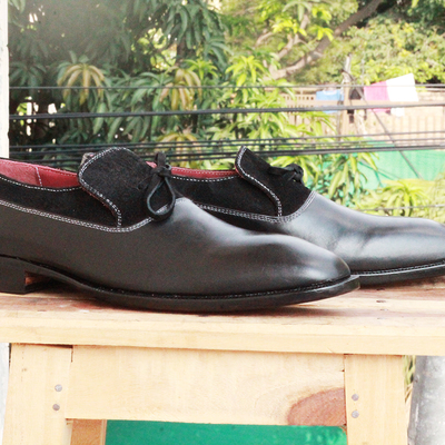 Black leather shoes for men, handmade dress formal luxury shoes for men - Thumbnail 3