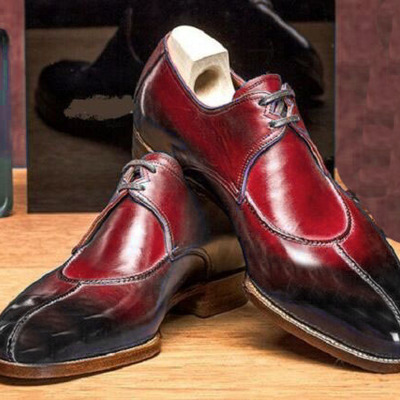 Burgundy leather split toe shoes, dress formal shoes, men handmade shoes  - Thumbnail 5