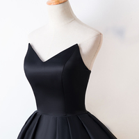 Black satin high low prom dress, evening dress - Thumbnail 1