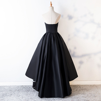 Black satin high low prom dress, evening dress - Thumbnail 4