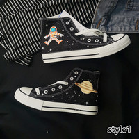 Harajuku Cosmic Galaxy Saturn UFO Astronaut High Help Hand-painted Graffiti Casual Shoes - Thumbnail 1