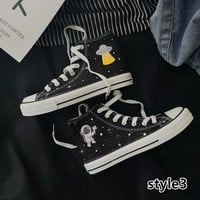 Harajuku Cosmic Galaxy Saturn UFO Astronaut High Help Hand-painted Graffiti Casual Shoes - Thumbnail 3