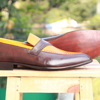 Men's Handmade Tan Brown Leather formal shoes Slip On Slippers  - Thumbnail 1