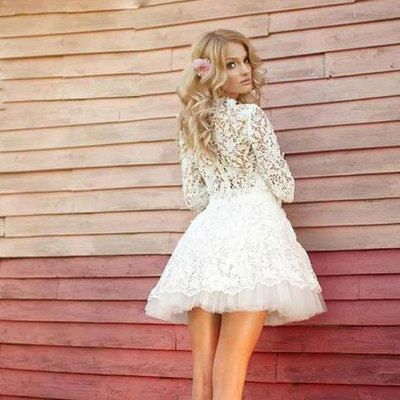 Half sleeves white homecoming dresses with appliques - Thumbnail 4