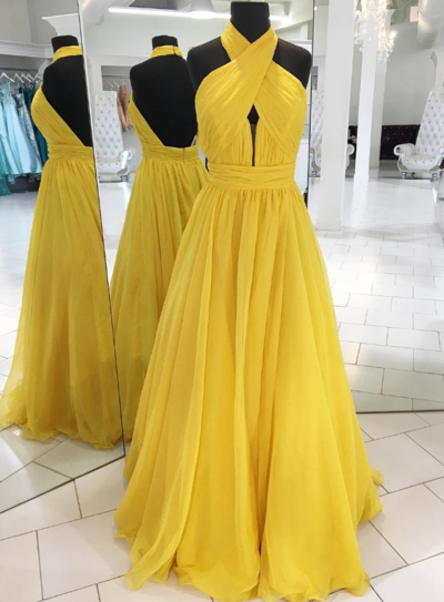 A Line Halter Open Back Long Chiffon Prom Dress,Sexy Evening Dress