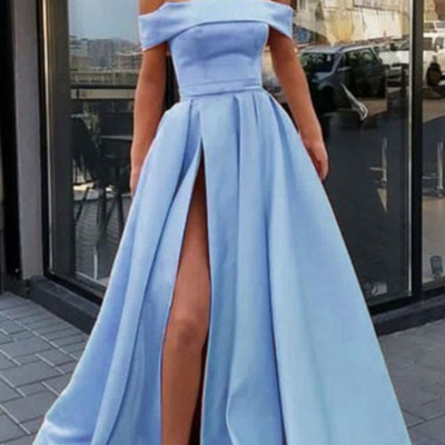 Off-the-shoulder sleeveless a-line/princess satin long prom dresses - Thumbnail 4